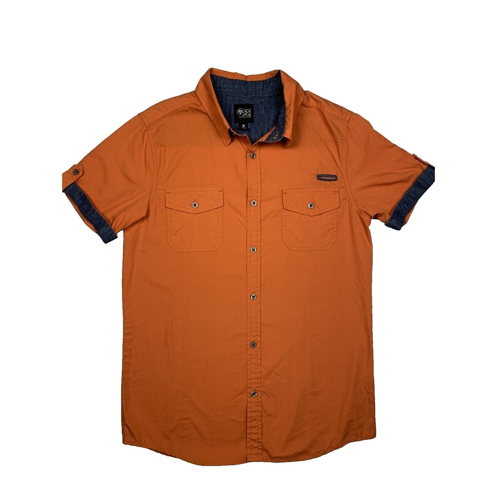 Black Jack Shirt Mens Medium Burnt Orange Short Sleeve Button Up Casual Chino
